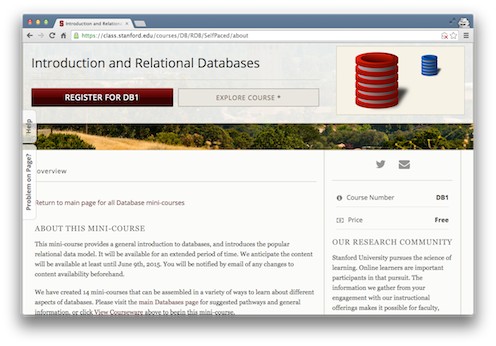 Stanford's Coursera Databases course screenshot from the Viking Code School Blog