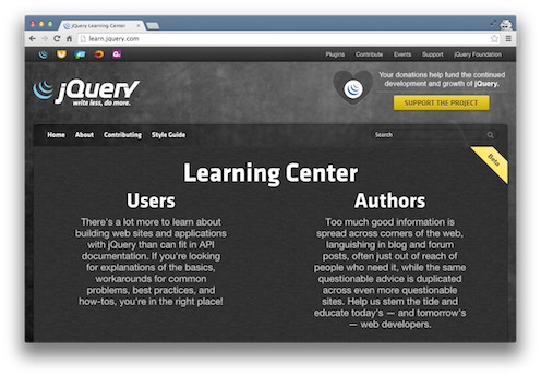 Learn.jquery.com resources screenshot from the Viking Code School Blog